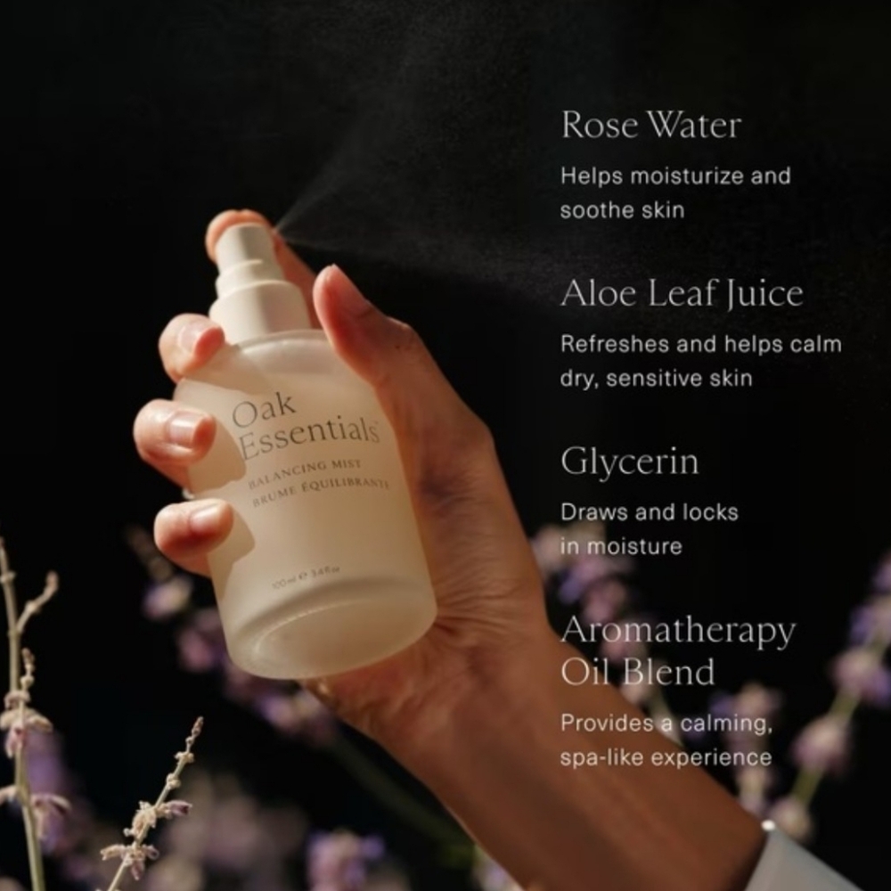 Oak Essentials Balancing Facial Mist Hydrate Rose Water Aloe Vera 3.4 OZ NEW NIB